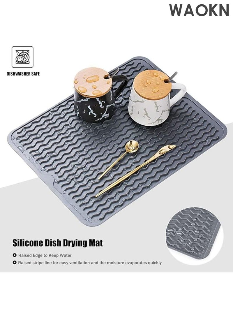 WAOKN Silicone Dish Drying Mat , silicone material , Non-Slip Easy Clean Sink Mat Large Heat-resistant Dish Drainer Mat for Kitchen Counter , Sink , Refrigerator or Drawer liner , sturdy and durable , 30*40cm , grey. - Image 5